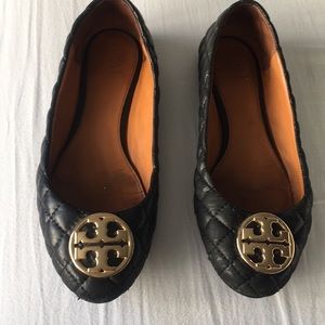 Tory Burch Black Quilted leather flats size 9 (used)